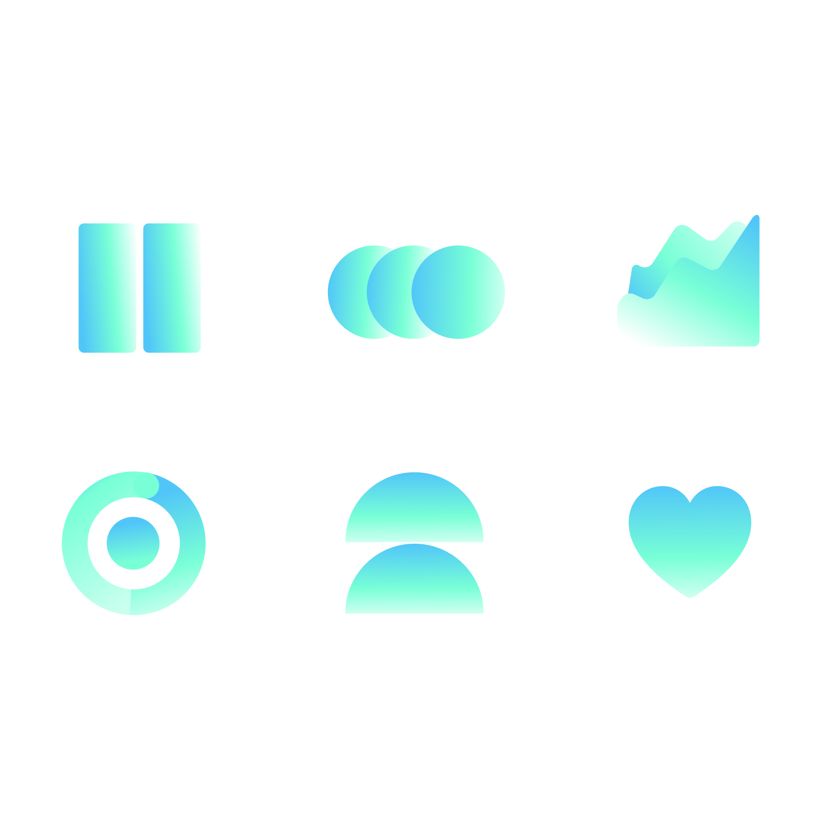 Six turquoise and blue gradient illustrations