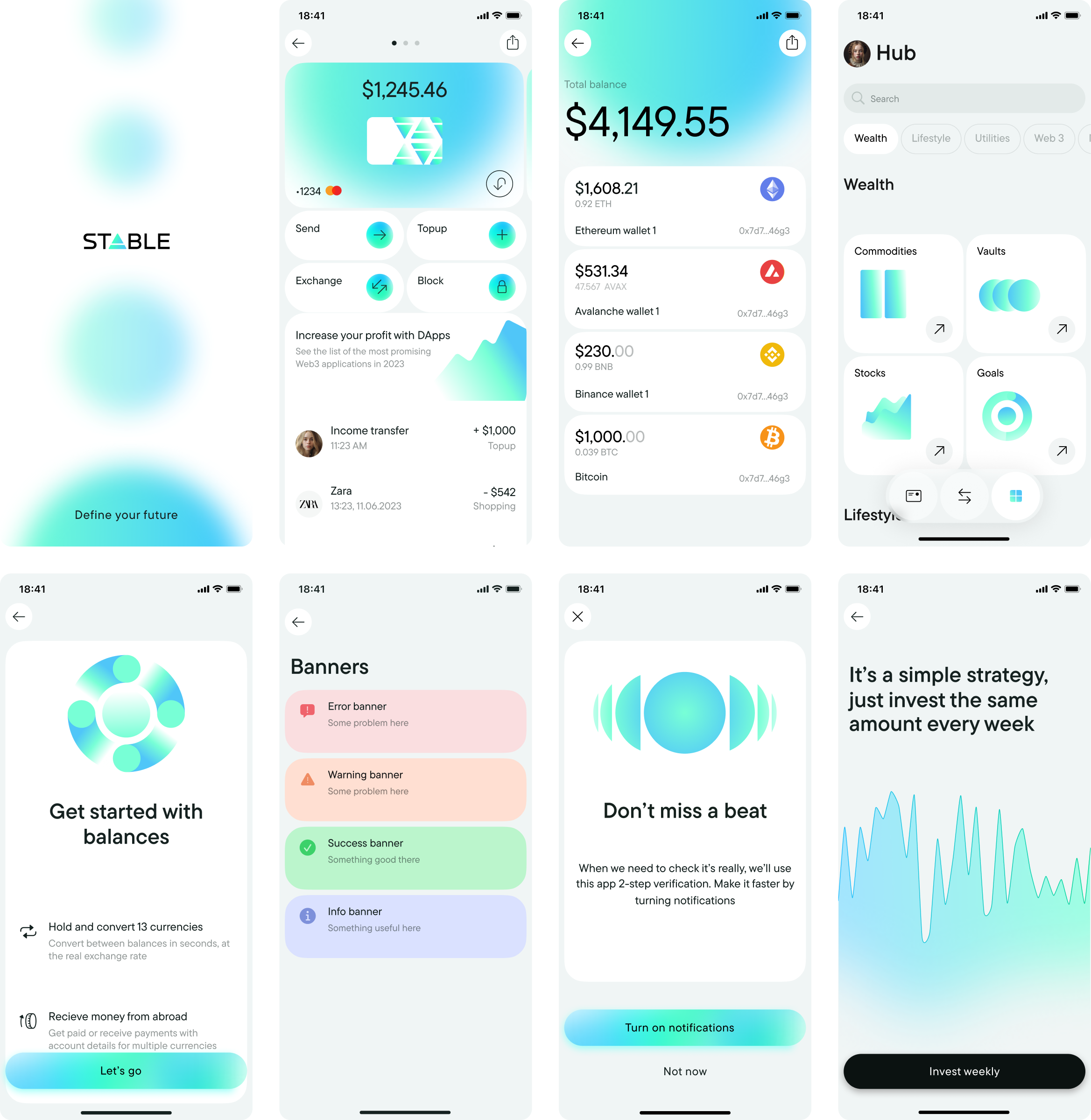 Exploration visual direction for the Stable banking app